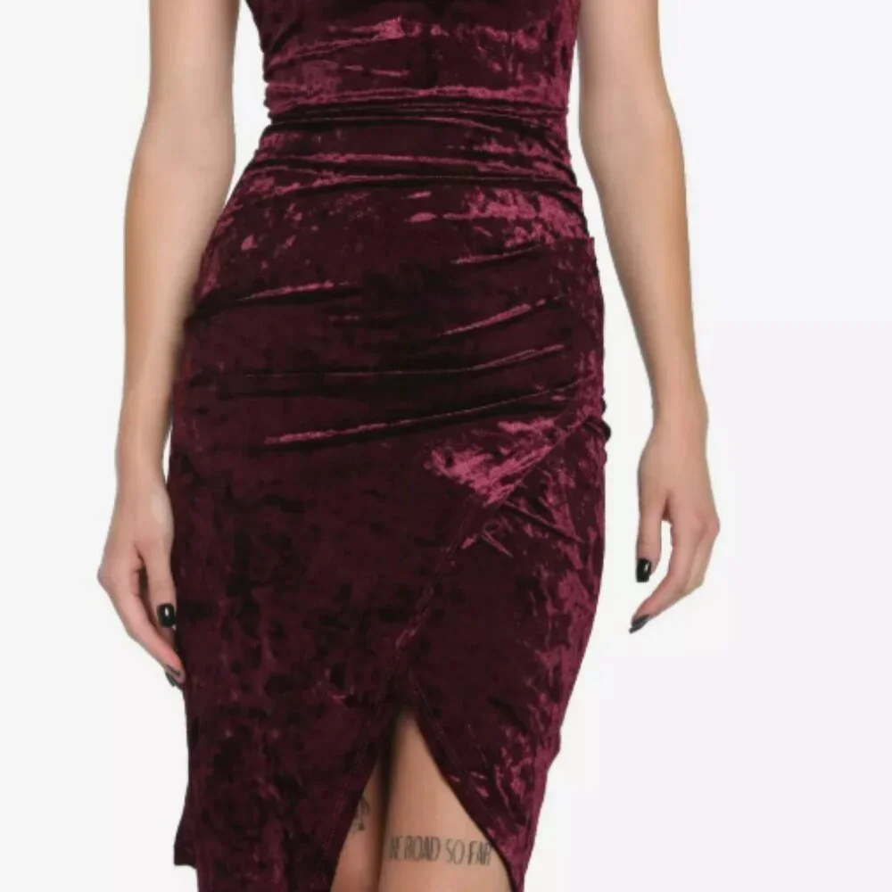 SOLD Almost Famous Burgundy Crushed Velvet Strappy Dress - Picture 1 of 5